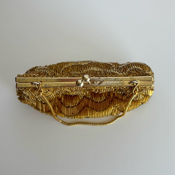 Vintage Walborg Gold Beaded Evening Bag 1950s Scallop Clutch Art Deco - Picture 5 of 6
